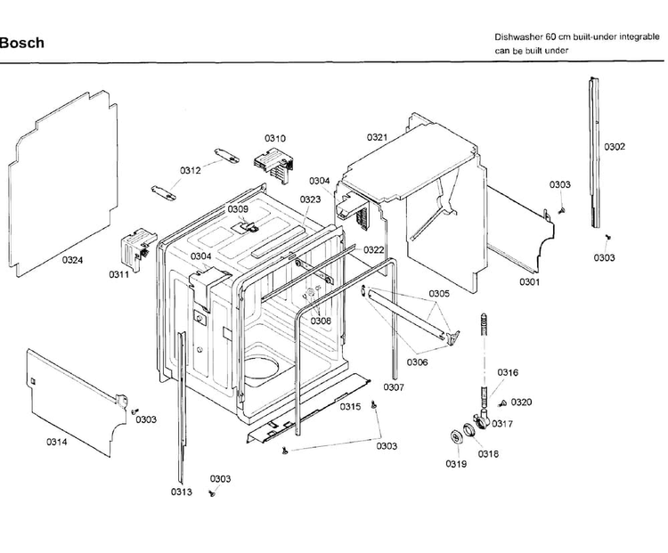 Frame Diagram and Parts List for SHX46A05UC 46 Bosch Dishwasher