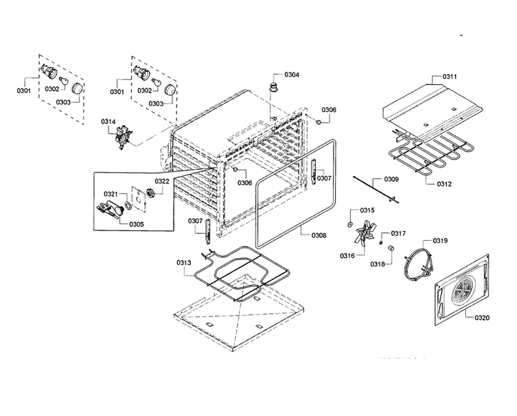 Oven Cavity Diagram and Parts List for HBL8751UC 01 Bosch Microwave Oven Combo
