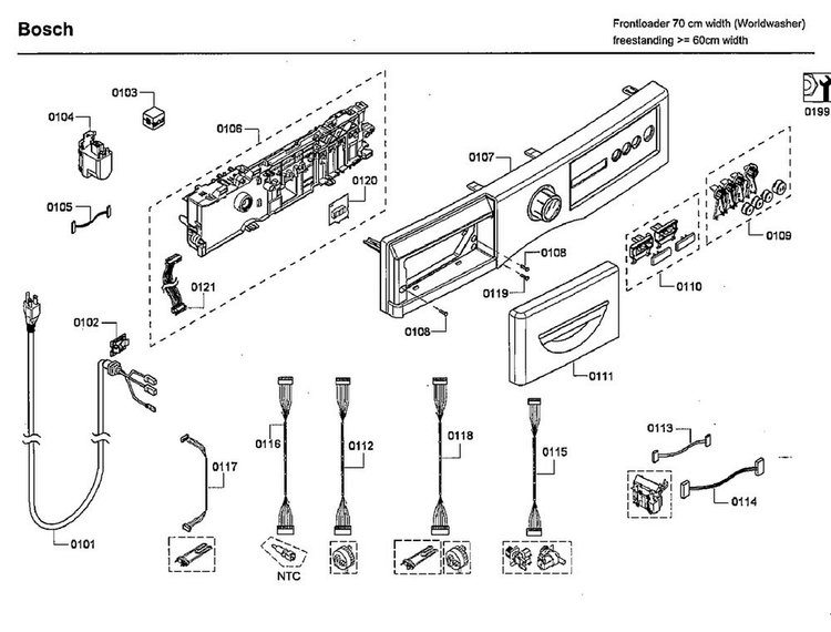 Control Panel Diagram and Parts List for WFVC544CUC 22 Bosch Washer