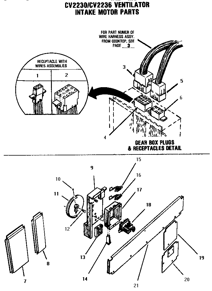 Ventilator Intake Motor Diagram and Parts List for CCV36  Thermador Cooktop