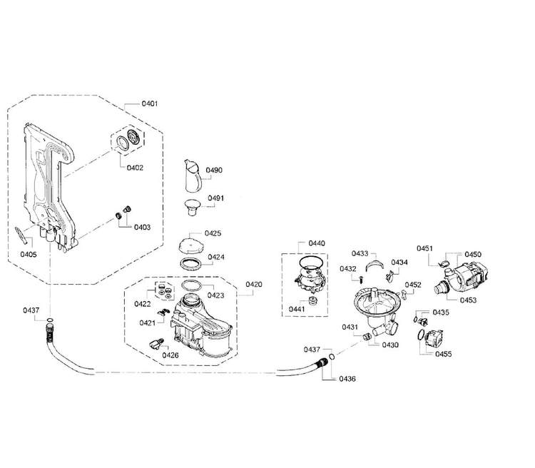 Pump Section Diagram and Parts List for SPE68U55UC 32 Bosch Dishwasher