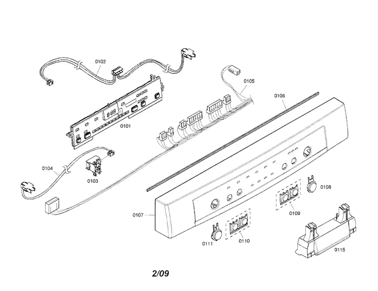 Fascia Panel/control Module Diagram and Parts List for SHE4AM12UC 01 Bosch Dishwasher