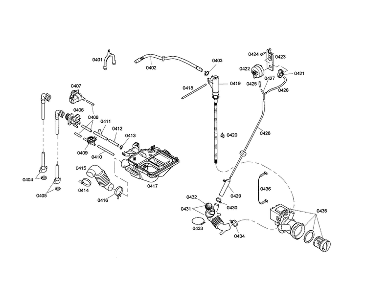 Dispenser/sump Diagram and Parts List for WFMC6401UC 02 Bosch Washer