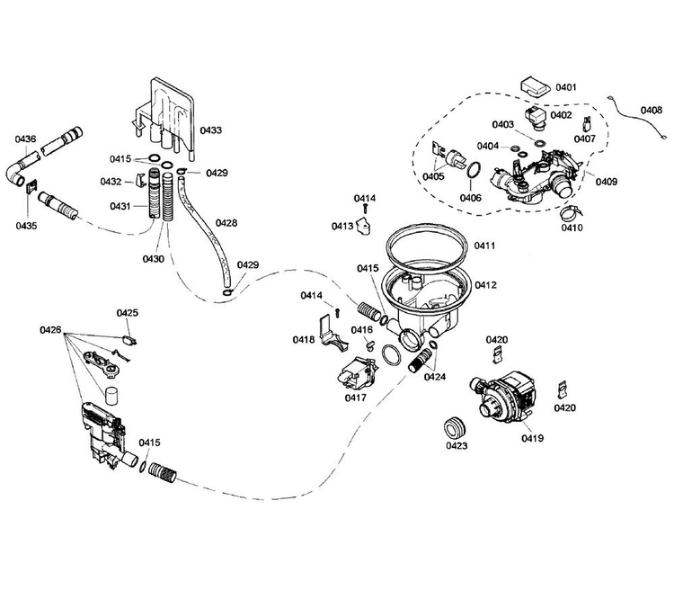 Pump Section Diagram and Parts List for SHX55M06UC 52 Bosch Dishwasher