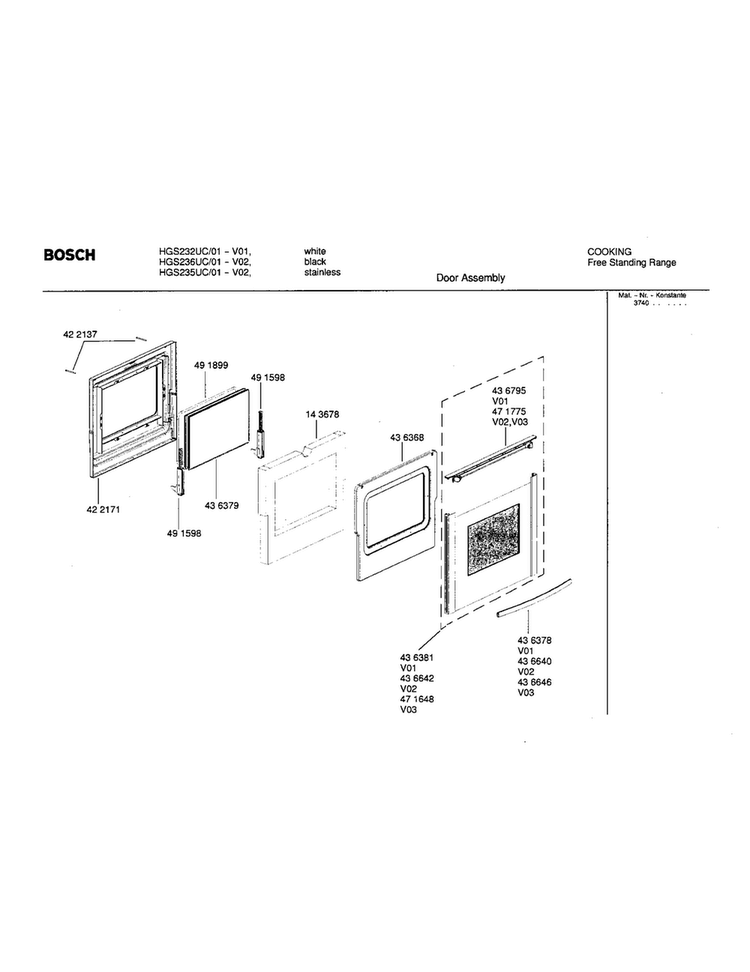 Door Assembly Diagram and Parts List for HGS232UC 01 Bosch Range