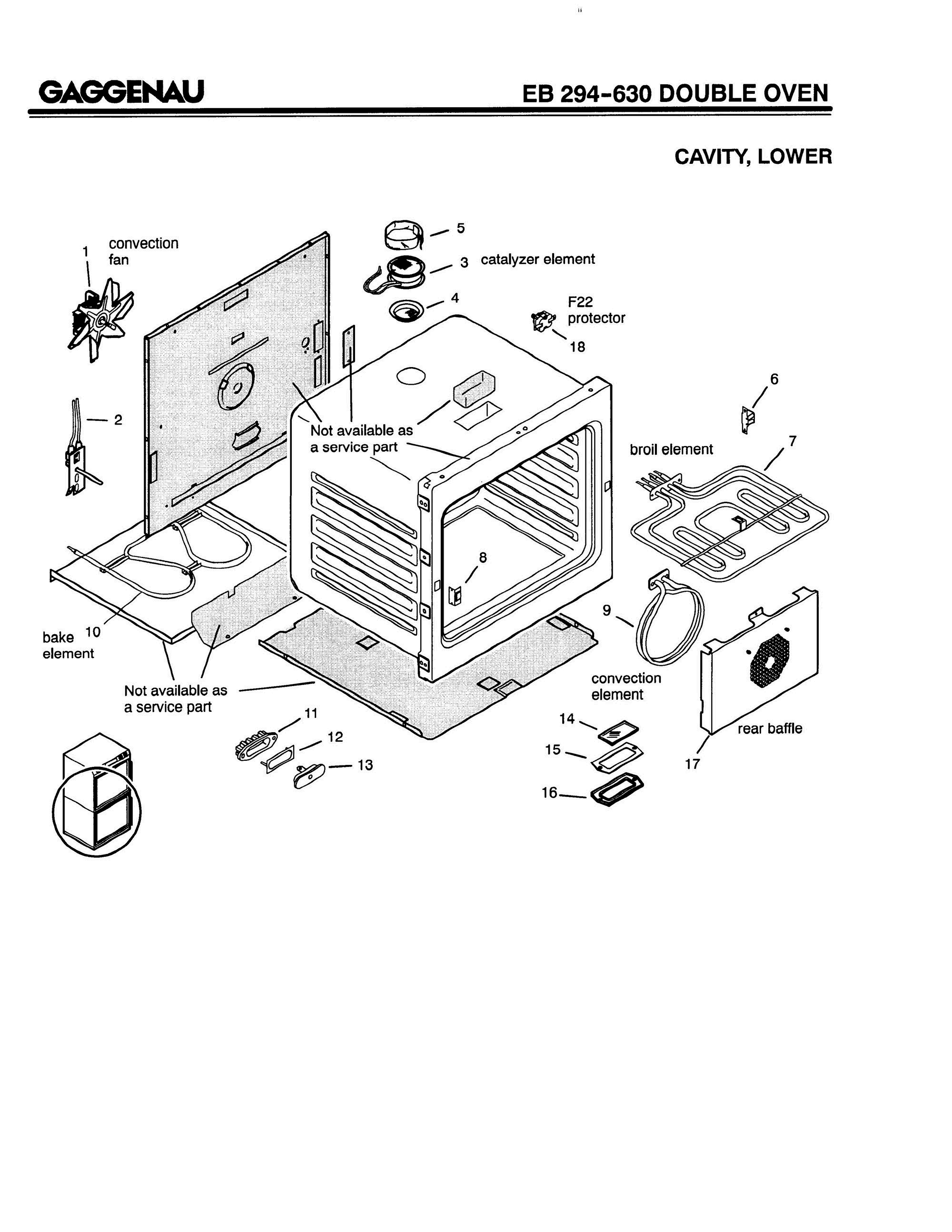04 - CAVITY, LOWER Diagram and Parts List for EB294-630  Bosch Range