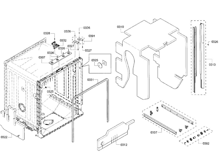 Cabinet Diagram and Parts List for SHX5AVF5UC 01 Bosch Dishwasher
