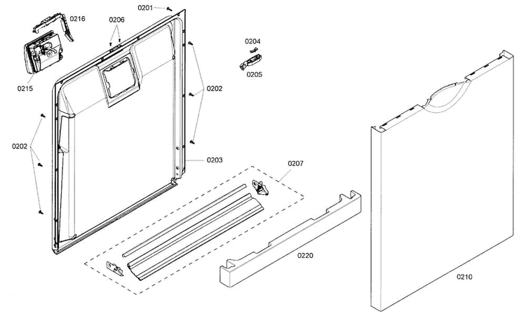 Door Assy Diagram and Parts List for SHE4AM16UC 01 Bosch Dishwasher