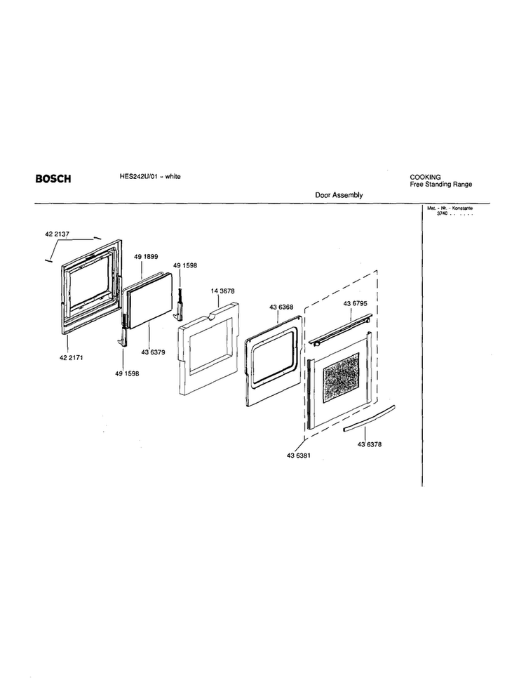 Door Assembly Diagram and Parts List for HES242U 01 Bosch Range