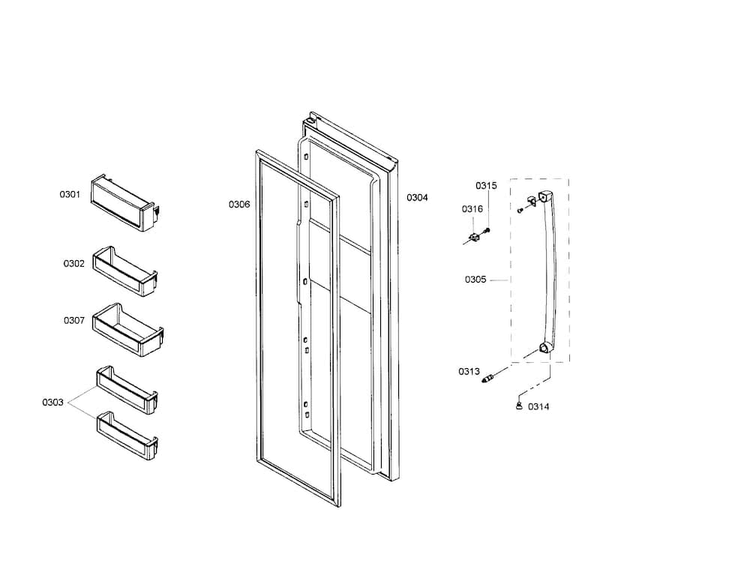Refrigerator Door Diagram and Parts List for B20CS51SNS 01 Bosch Refrigerator