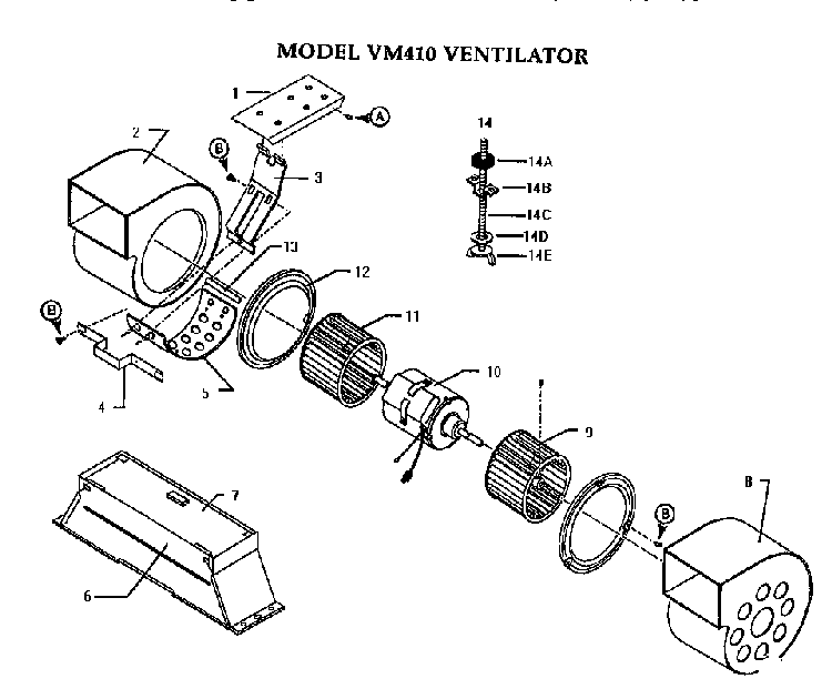 Model Vm410 Ventilator Diagram and Parts List for HB30QS  Thermador Range Hood