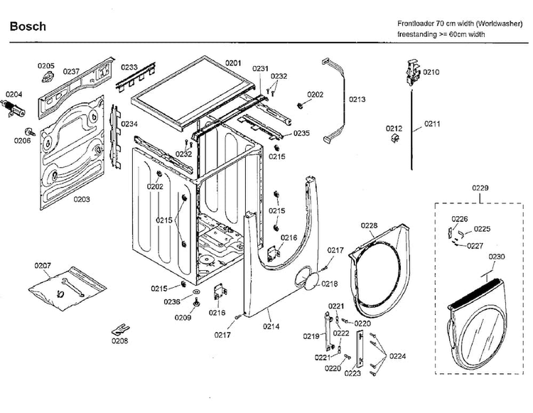 Cabinet/door Diagram and Parts List for WFMC3301UC 12 Bosch Washer