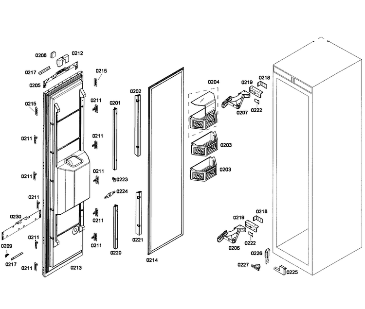 Door Assy Diagram and Parts List for T24ID80NLP 34 Thermador Freezer
