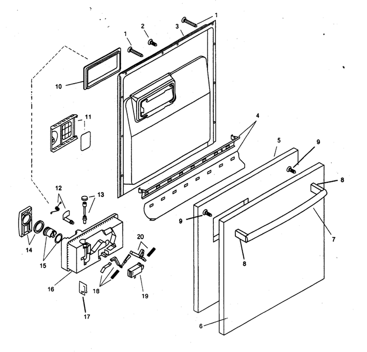 Door Assy Diagram and Parts List for SHX46A07UC 14 Bosch Dishwasher