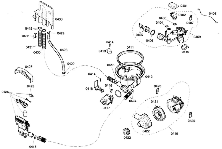Pump Assy Diagram and Parts List for SHX33A05UC 21 Bosch Dishwasher