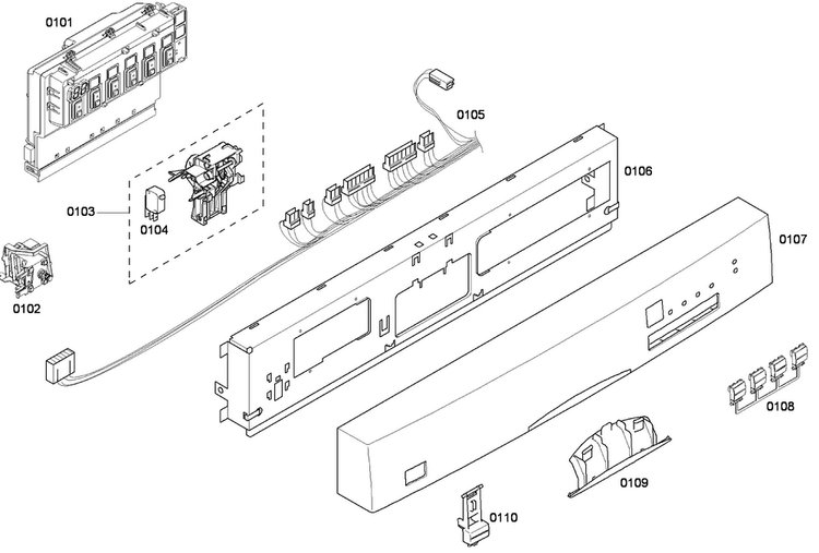 Control Panel Diagram and Parts List for SHE43F05UC 52 Bosch Dishwasher