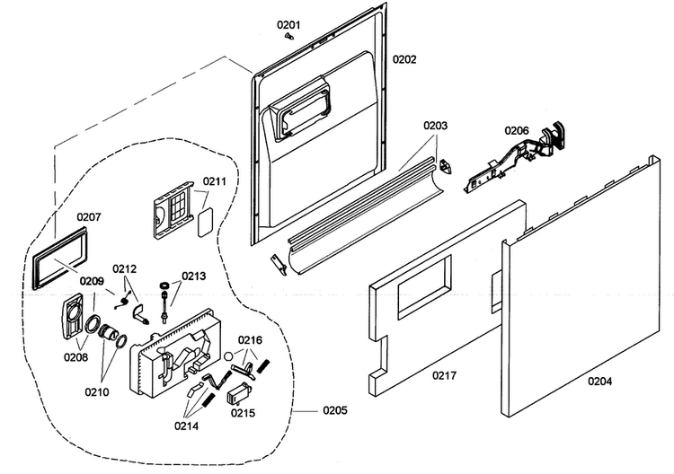 Door Asy Diagram and Parts List for SHE42L16UC 36 Bosch Dishwasher