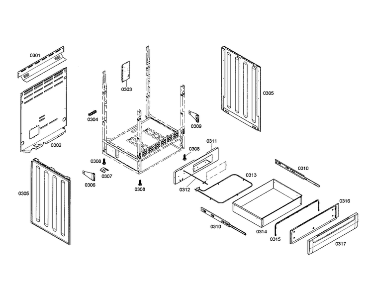 Drawer Diagram and Parts List for HES7132U 01 Bosch Range
