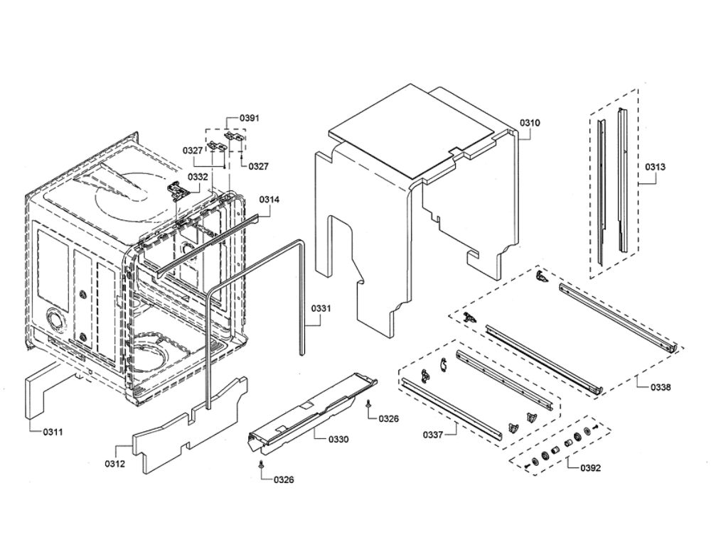 Tub/Sealing Diagram and Parts List for SHE863WF6N 01 Bosch Dishwasher
