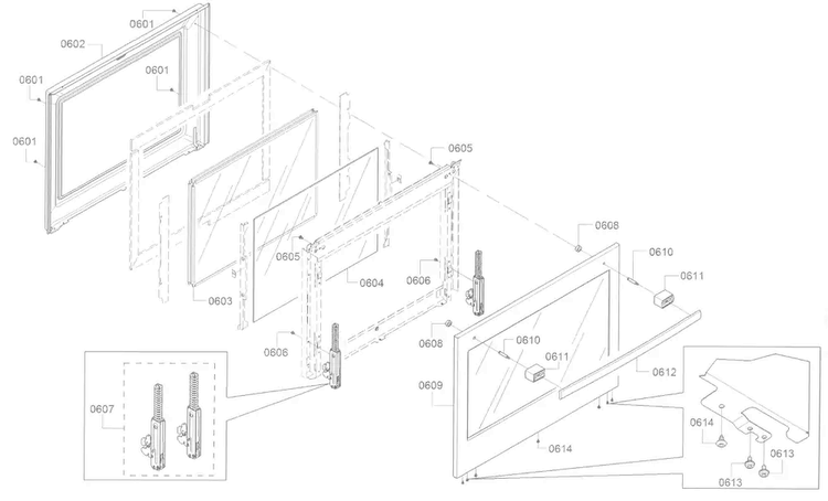 Door Diagram and Parts List for HEI8054U 05 Bosch Range