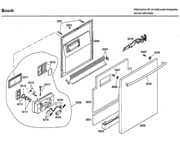 Door Diagram and Parts List for SHX46L15UC 48 Bosch Dishwasher