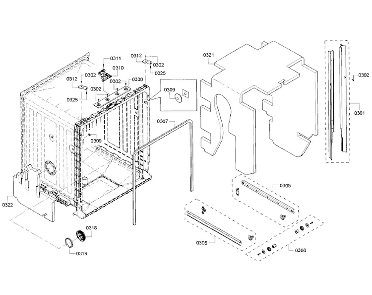 Cabinet Diagram and Parts List for SHX3AR72UC 21 Bosch Dishwasher