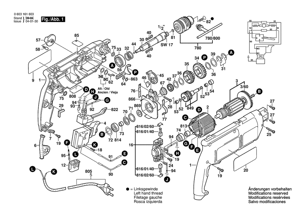 Section 1 Diagram and Parts List for CSB650-2RE 0603161650 Bosch Hammer Drill