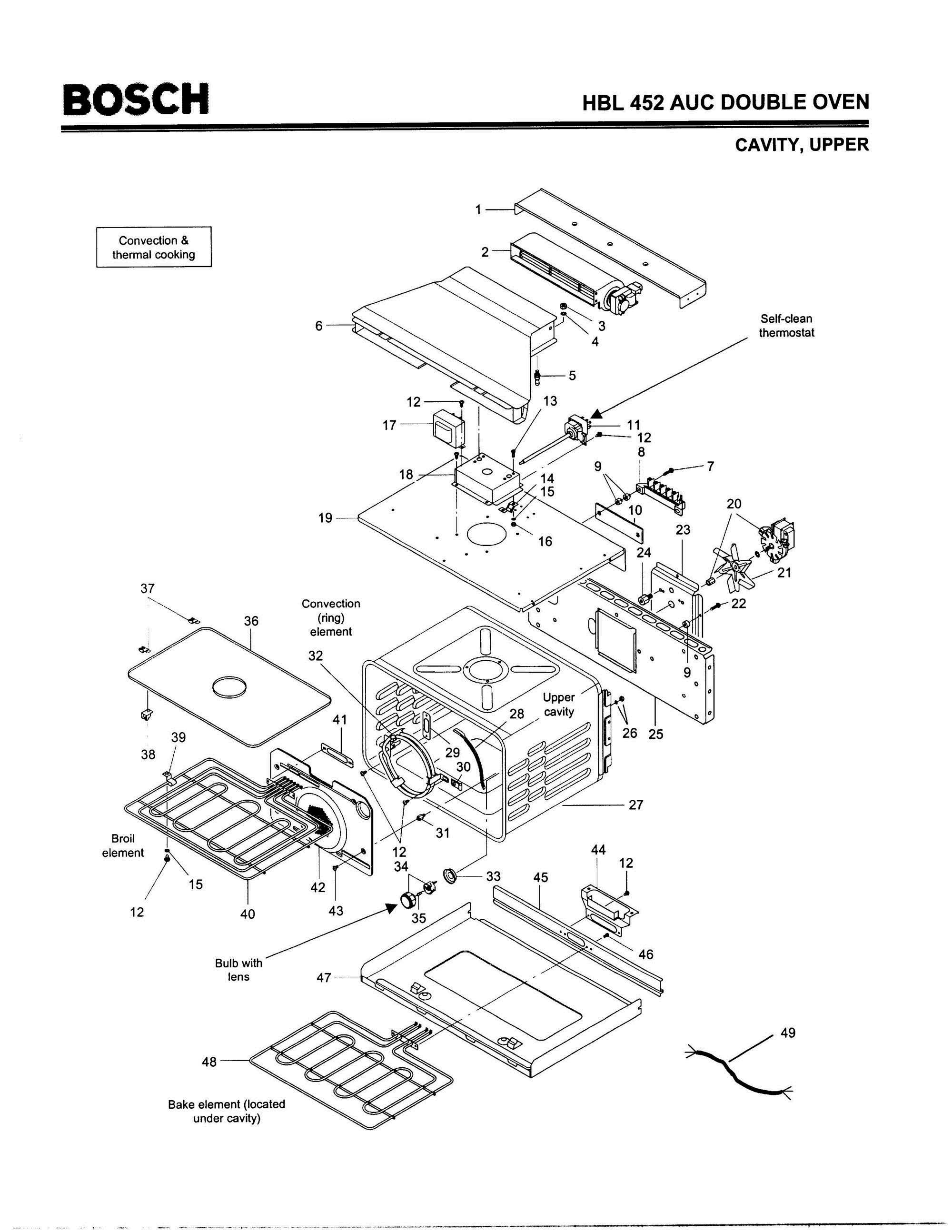 03 - CAVITY, UPPER Diagram and Parts List for HBL452AUC(FD8202-)  Bosch Wall Oven