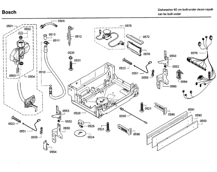 Base Diagram and Parts List for SGE68U55UC C6 Bosch Dishwasher