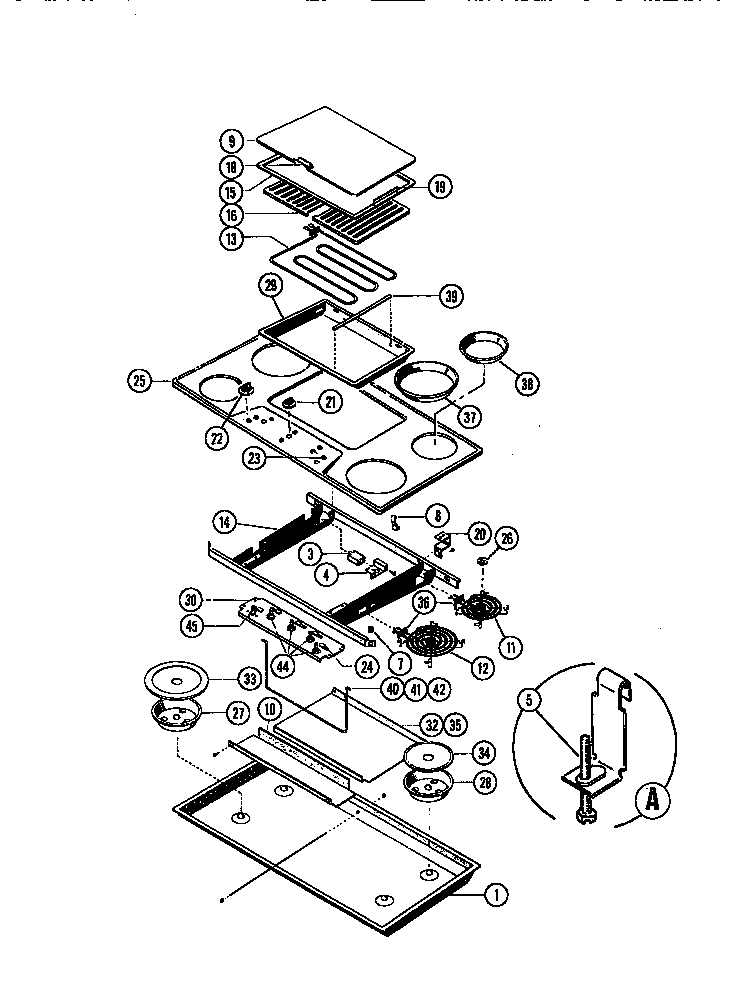 Section 1 Diagram and Parts List for TMH45-1  Thermador Cooktop