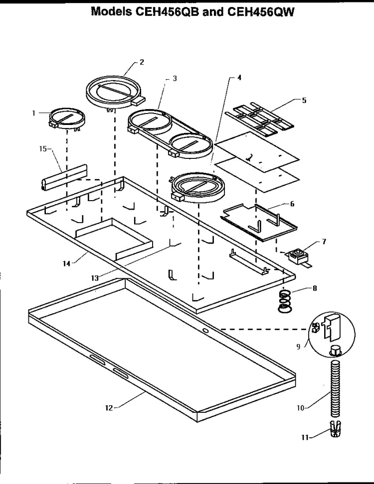 Models Ceh456qb And Ceh456qw Diagram and Parts List for CEH365Q  Thermador Cooktop