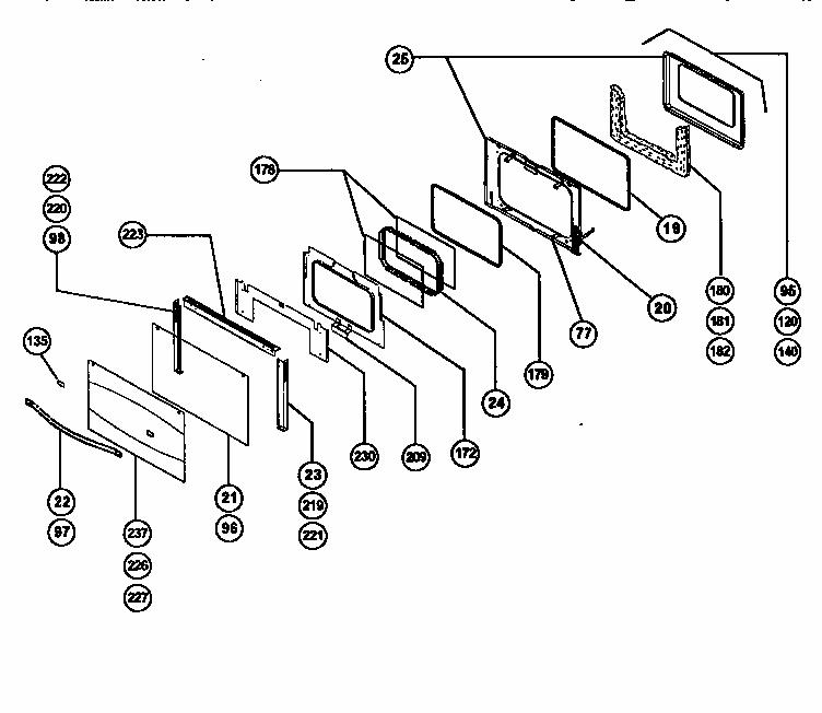 Main Oven Door Assembly Diagram and Parts List for RDDS30VQ  Thermador Range