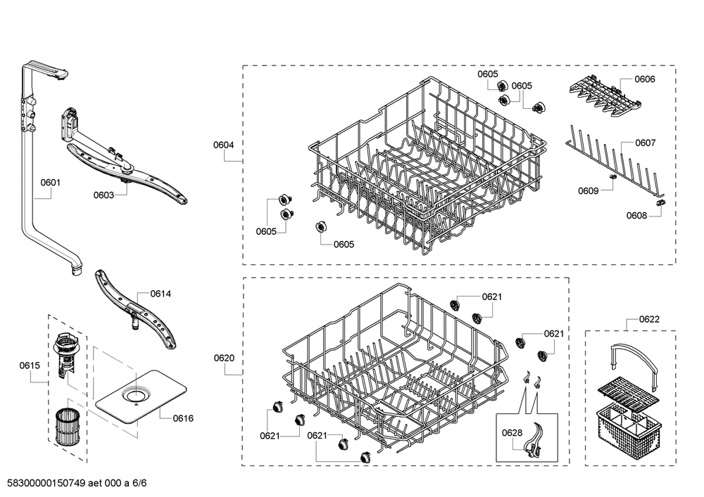 Diagram 6 Diagram and Parts List for SHX4AP05UC-05  Bosch Dishwasher