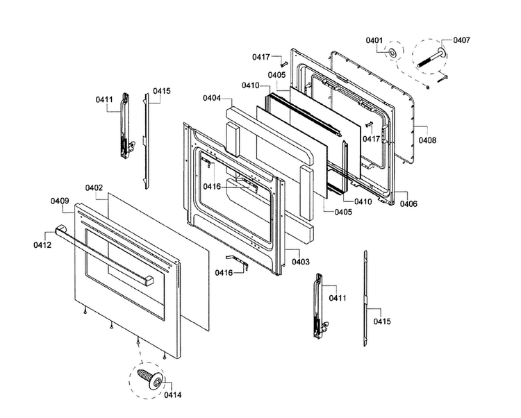 Door Assy Diagram and Parts List for HES3053U 10 Bosch Range