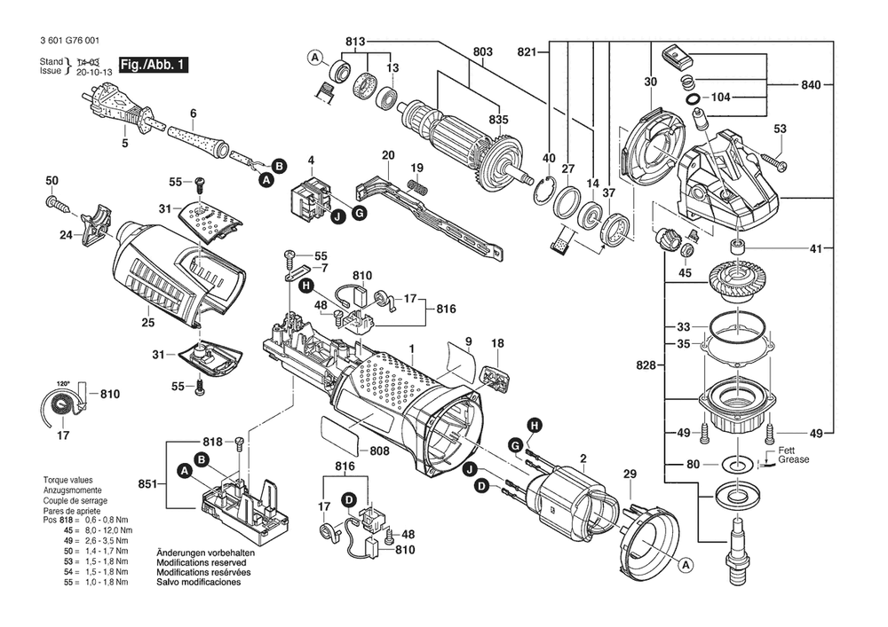 Section 1 Diagram and Parts List for GBR15CA 3601G76001 Bosch Sander Grinder