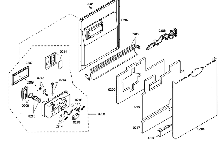 Door Assy Diagram and Parts List for SHE43M06UC 47 Bosch Dishwasher
