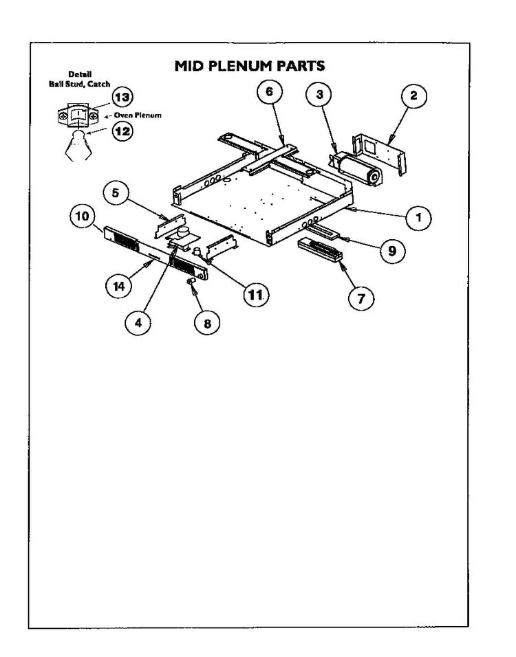 Mid Plenum Parts Diagram and Parts List for CM302B  Thermador Range