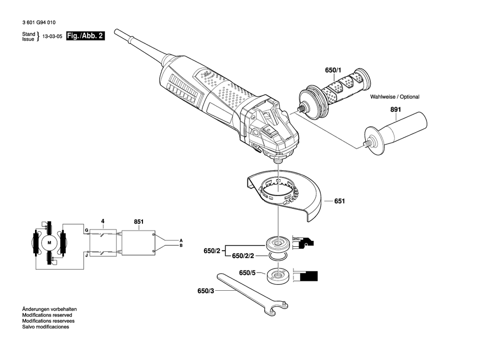 Diagram 2 Diagram and Parts List for AG50-11VS 3 601 G94 010 Bosch Angle Grinder