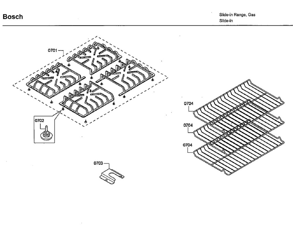 Grill And Rack Assembly Diagram and Parts List for HDI7032U 06 Bosch Range