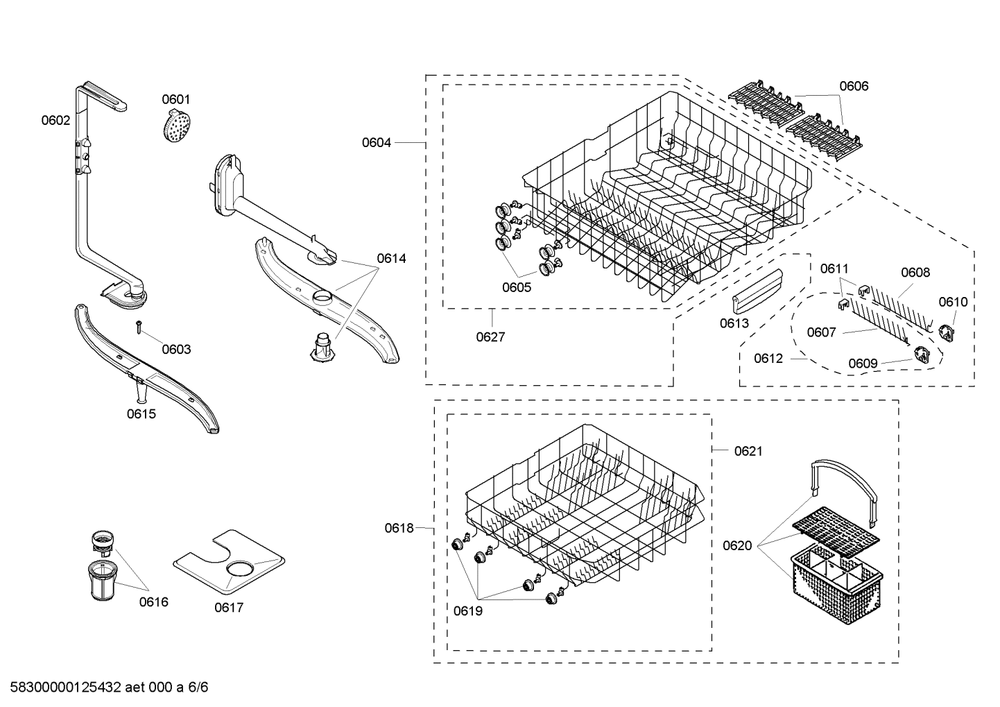 Diagram 6 Diagram and Parts List for SHE44C06UC-46  Bosch Dishwasher