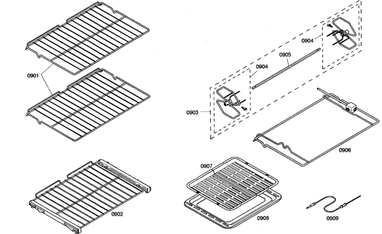 Racks Diagram and Parts List for POD30201  Thermador Wall Oven