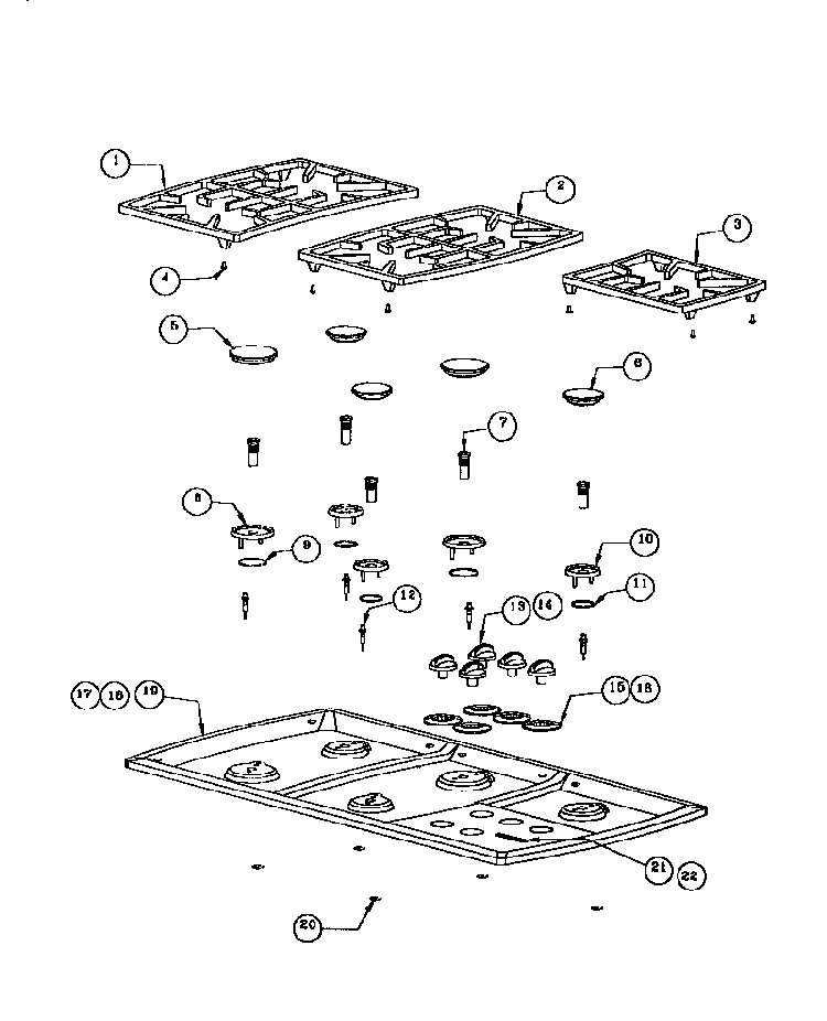 Maintop Components Diagram and Parts List for SGC365RB  Thermador Cooktop