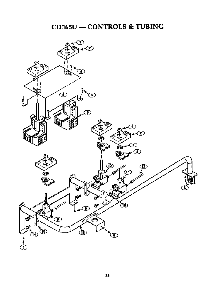 Controls And Tubing Diagram and Parts List for CD365U  Thermador Cooktop