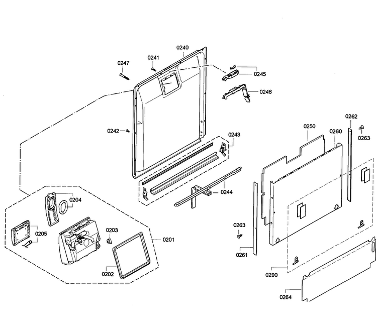 Door Assy Diagram and Parts List for SHV68E13UC 18 Bosch Dishwasher