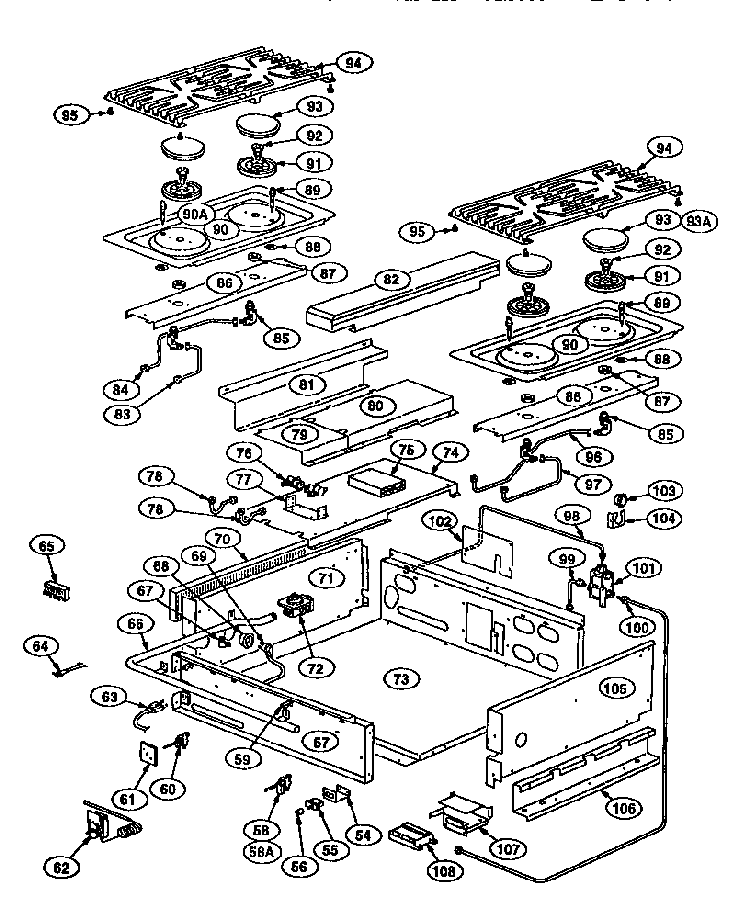 Burner Section Diagram and Parts List for PRSG304S  Thermador Range