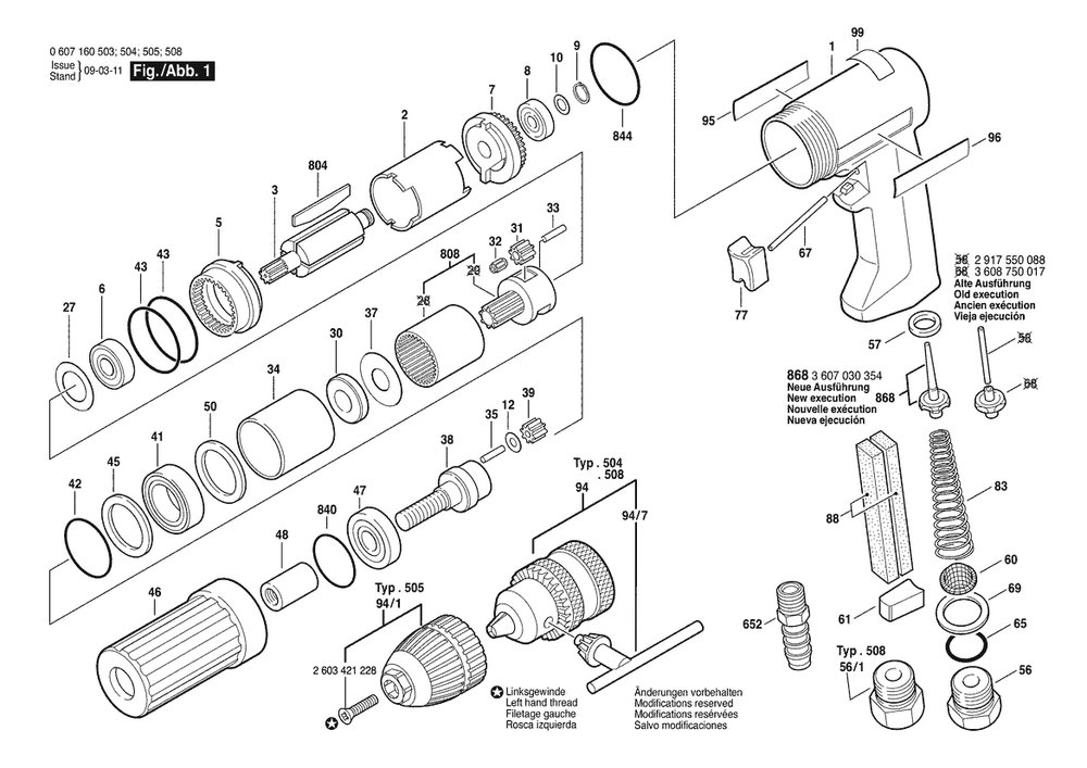 Section 1 Diagram and Parts List for 0607160508  Bosch Drill