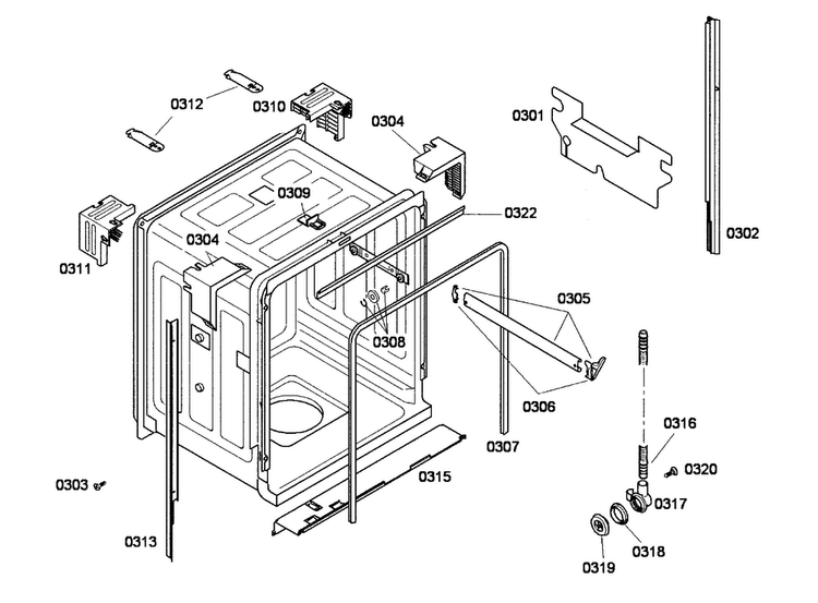 Cabinet Diagram and Parts List for SHE42L15UC 53 Bosch Dishwasher