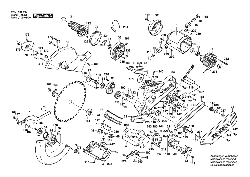 Section 3 Diagram and Parts List for 06016651A9  Bosch Miter Saw