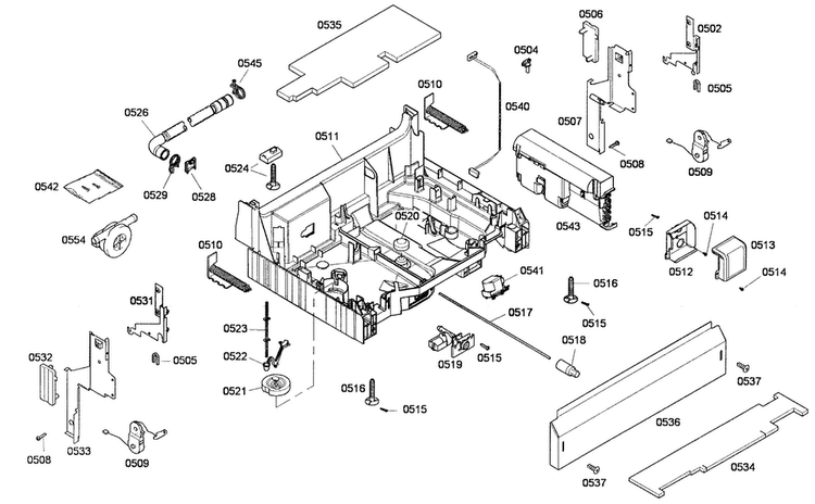 Base Assy Diagram and Parts List for SHX65P02UC 53 Bosch Dishwasher