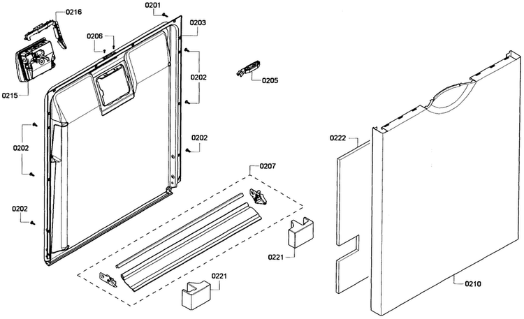 Door Assy Diagram and Parts List for SHE6AP02UC 03 Bosch Dishwasher